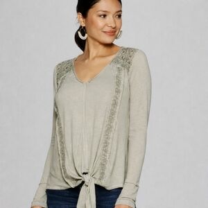 Knox Rose Tie Front Boho Waffle Knit Top S